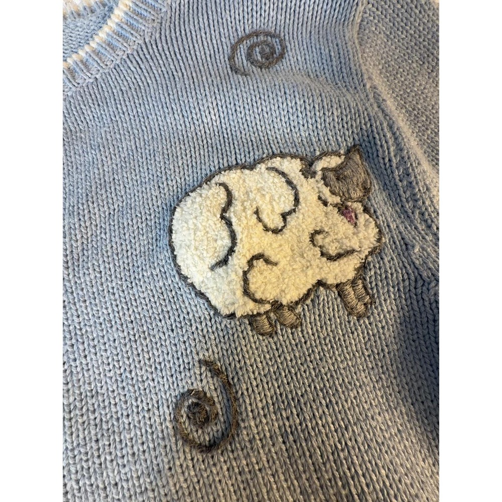Pendleton Cardigan Women's M Vintage Blue Sheep Embroidered Cotton Cottagecore - Picture 3 of 10